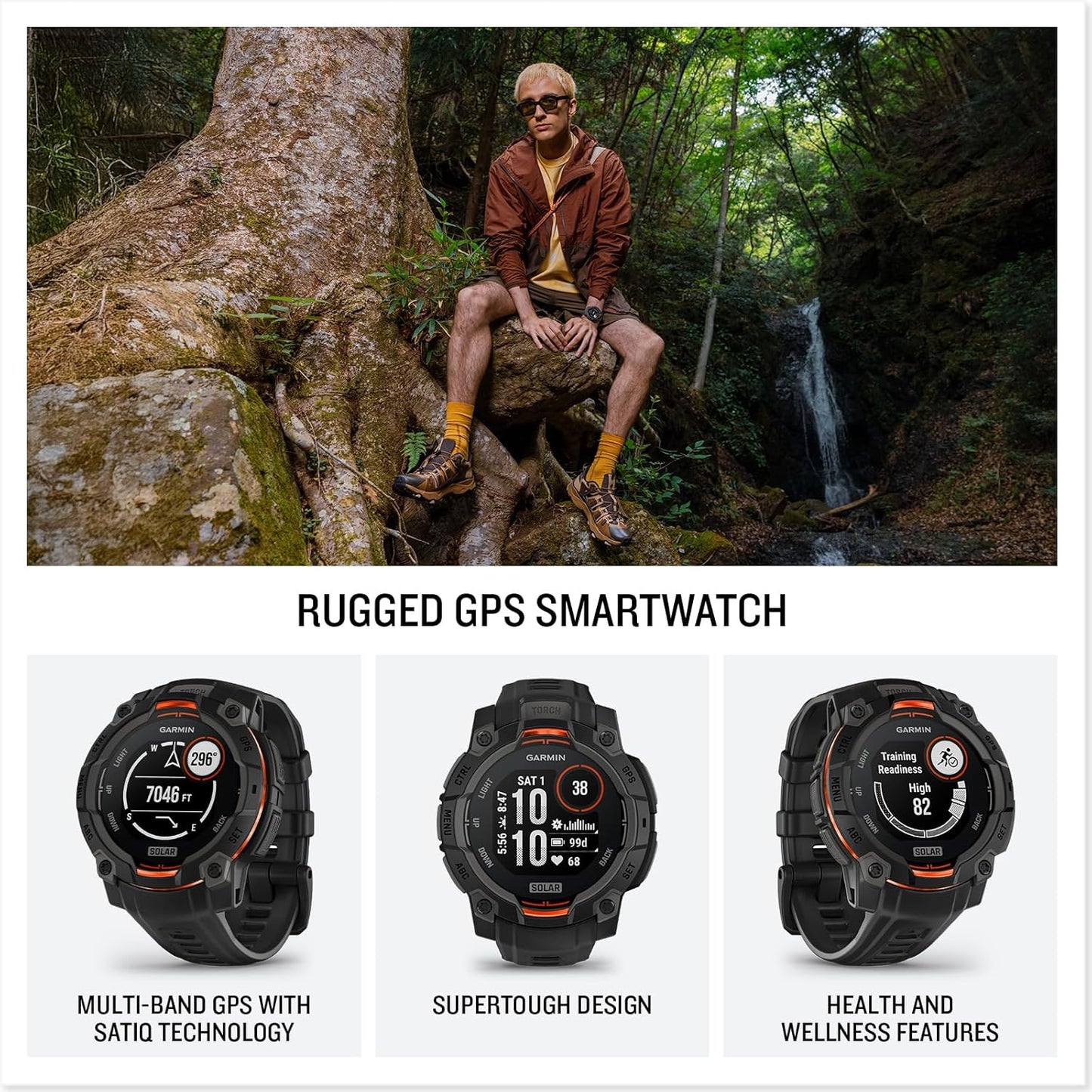 Garmin - Instinct 3 Solar GPS Smartwatch Fiber-reinforced Polymer