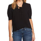 CeCe Sportswear Women's Short Sleeve V-Neck Ruffled TOP with Bow, Rich Black, XL