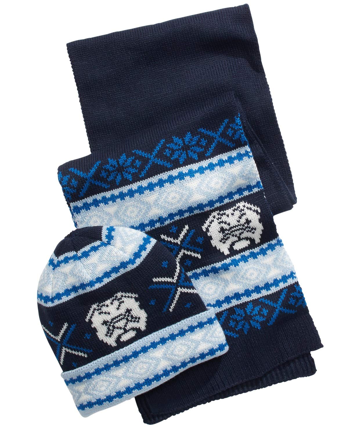 Club Room Men's Bulldog Hat & Scarf Set Blue Navy