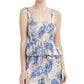 BCBGMAXAZRIA Women's Fit and Flare Smocked Peplum Square Neck Top, Tropical, X-Large