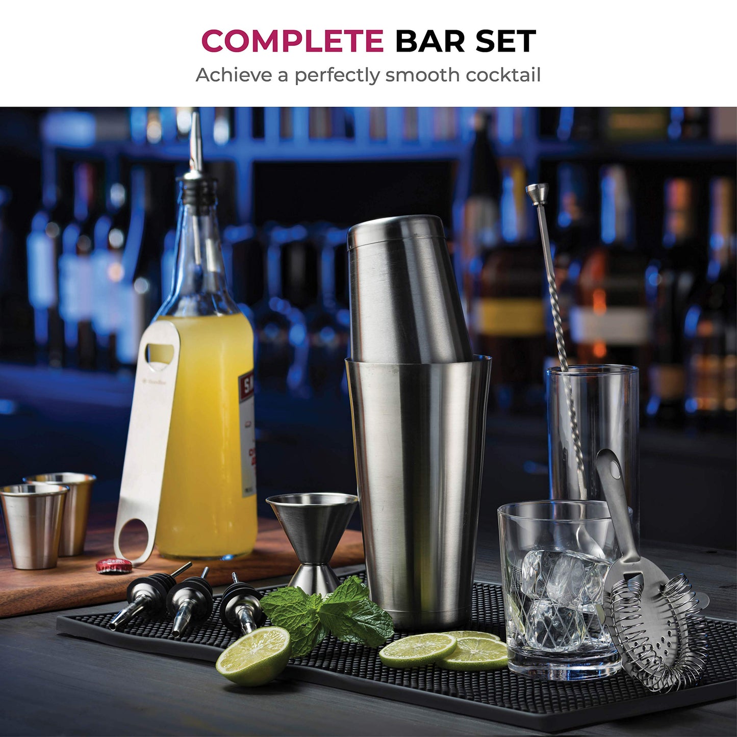 Conjunto de coqueteleira de aço inoxidável com 7 peças 