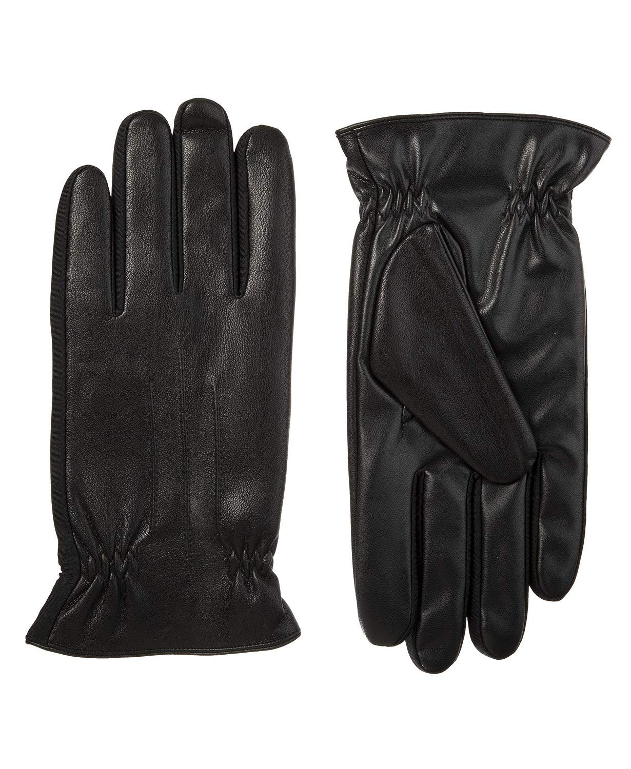 Isotoner Mens Faux Leather Fleece Lined Driving Gloves Black XL