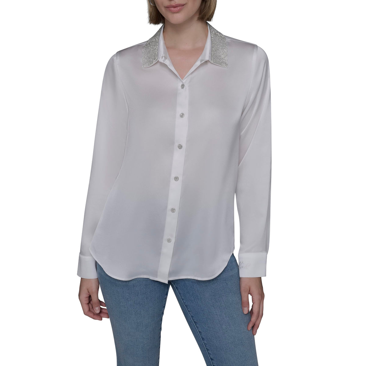 KARL LAGERFELD Paris Womens Button Down Shirt Soft White X Large