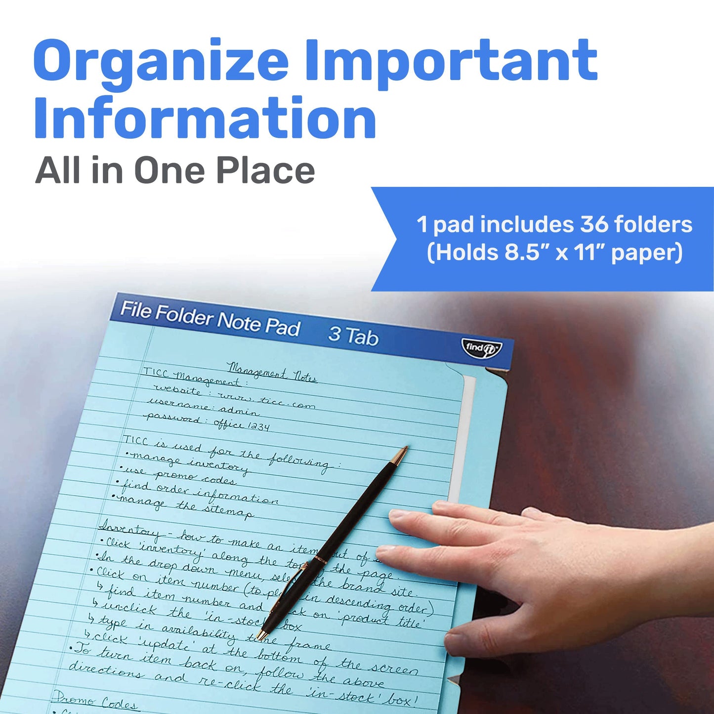 Bloco de notas para pasta de arquivo - Pacote com 12 