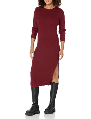 Calvin Klein Vestido Feminino Casual Manga Longa Gola Redonda com Zíper e Fenda Lateral Suéter Syrah Médio