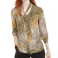 bar III Women's Printed Tie-Neck Top Dark Green Size Extra Small
