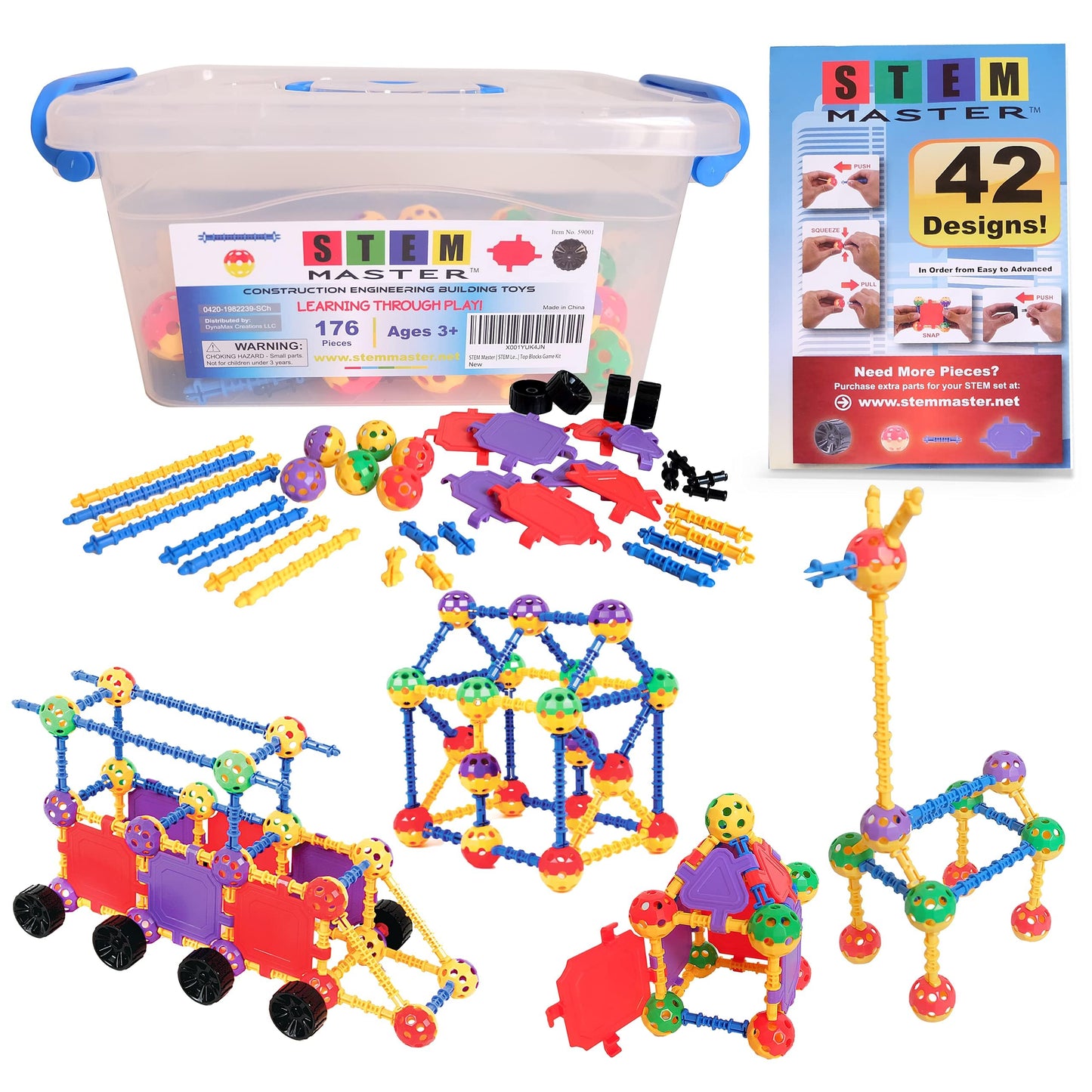 Kit de blocos de construção educativos - 176 peças (idades de 4 a 8 anos) 