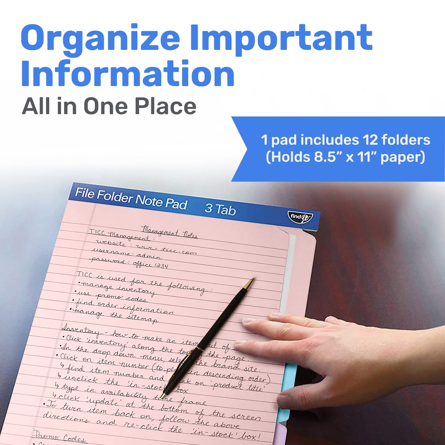 Bloco de notas para pasta de arquivo - Pacote com 12 