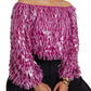 ELOQUII Women's Plus Size Fringe Sequin Off The Shoulder Top - 14, Festival Fuschia