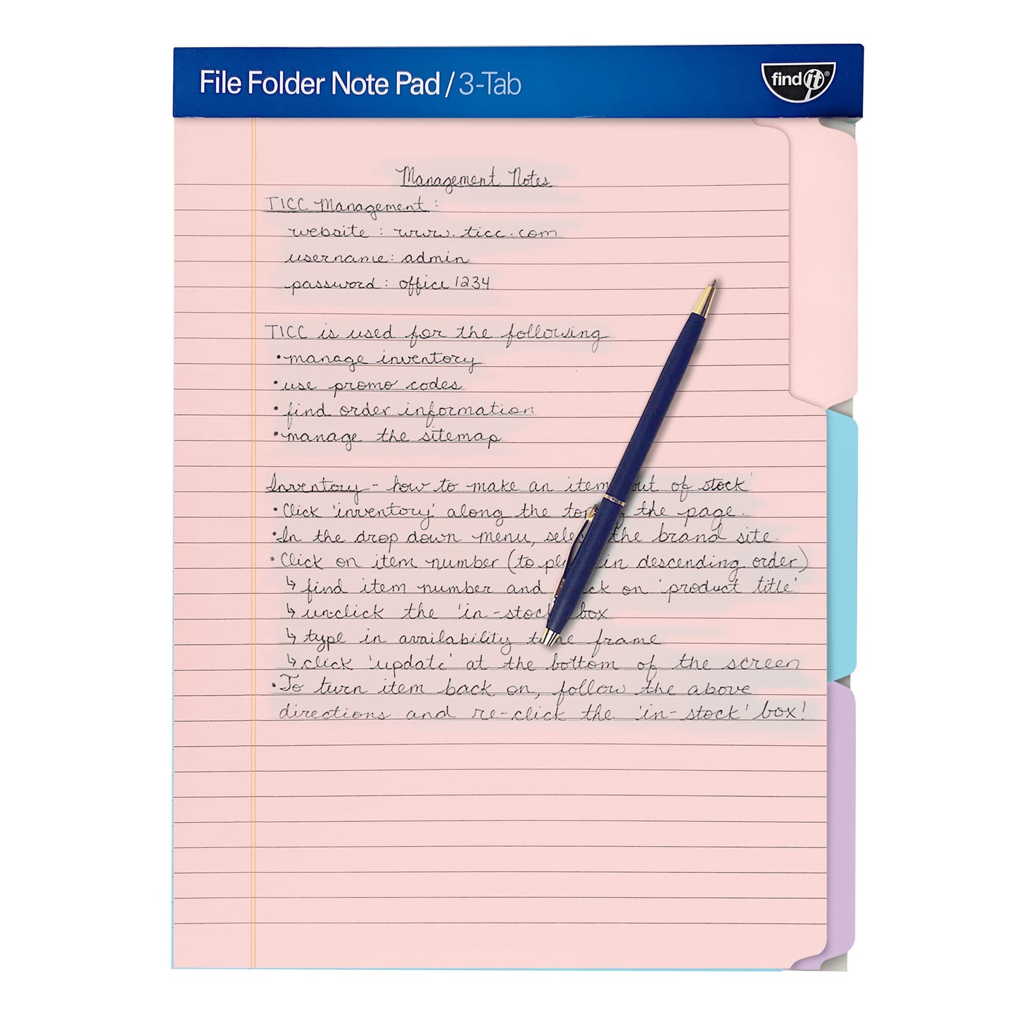 Bloco de notas para pasta de arquivo - Pacote com 12 