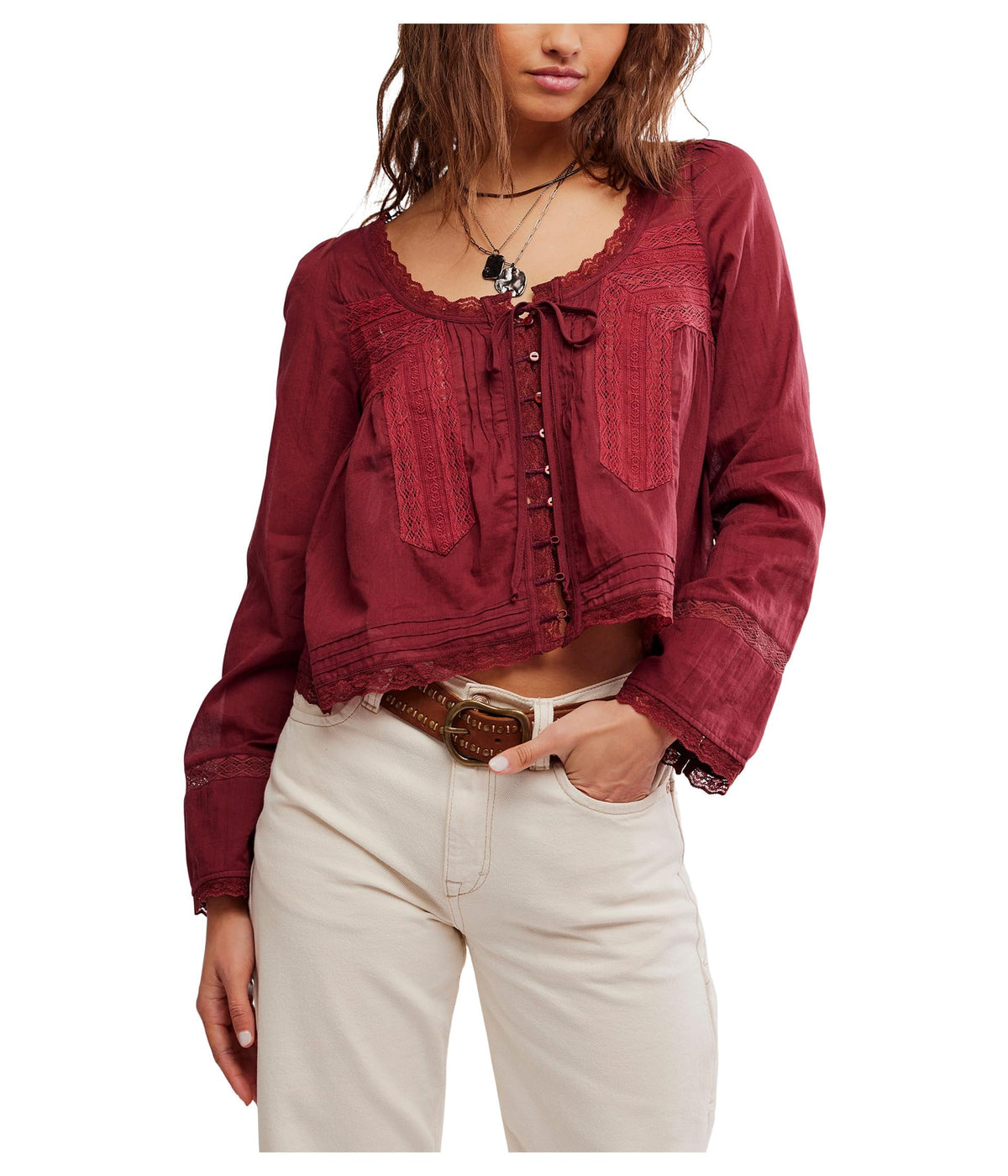 Free People Womens Forevermore Long Sleeve Long Sleeve Top Syrah XLarge
