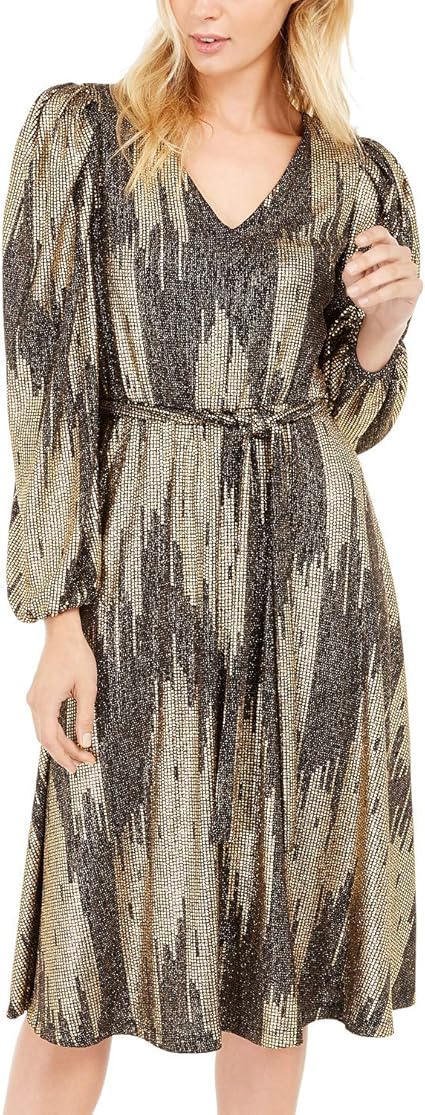 Vestido Calvin Klein Feminino de Malha com Cinto e Glitter, Cinza, Tamanho 10