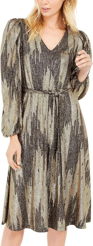 Vestido Calvin Klein Feminino de Malha com Cinto e Glitter, Cinza, Tamanho 10