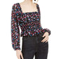 Leyden Womens Juniors Smocked Floral Top Black M