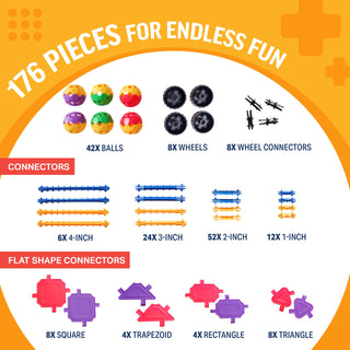 Kit de blocos de construção educativos - 176 peças (idades de 4 a 8 anos) 