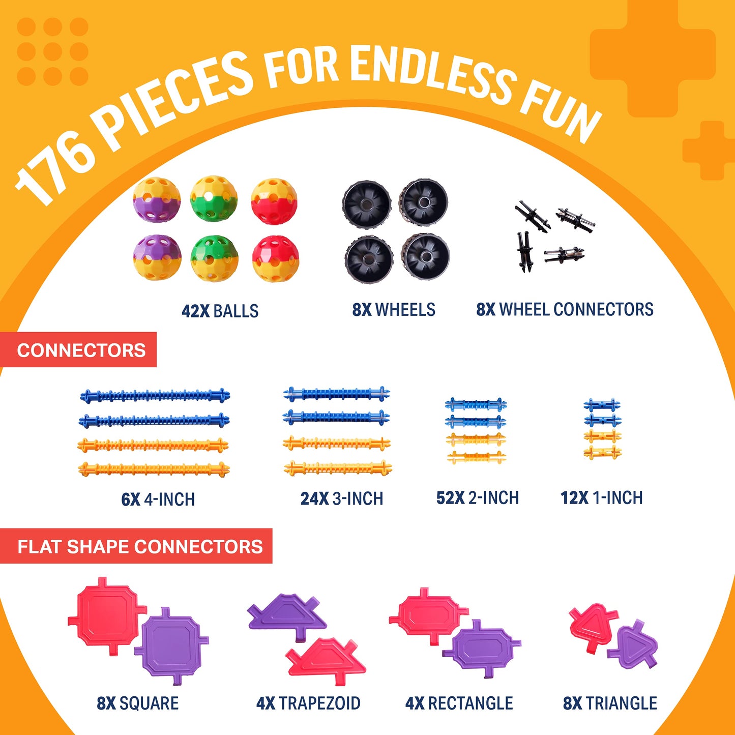 Kit de blocos de construção educativos - 176 peças (idades de 4 a 8 anos) 