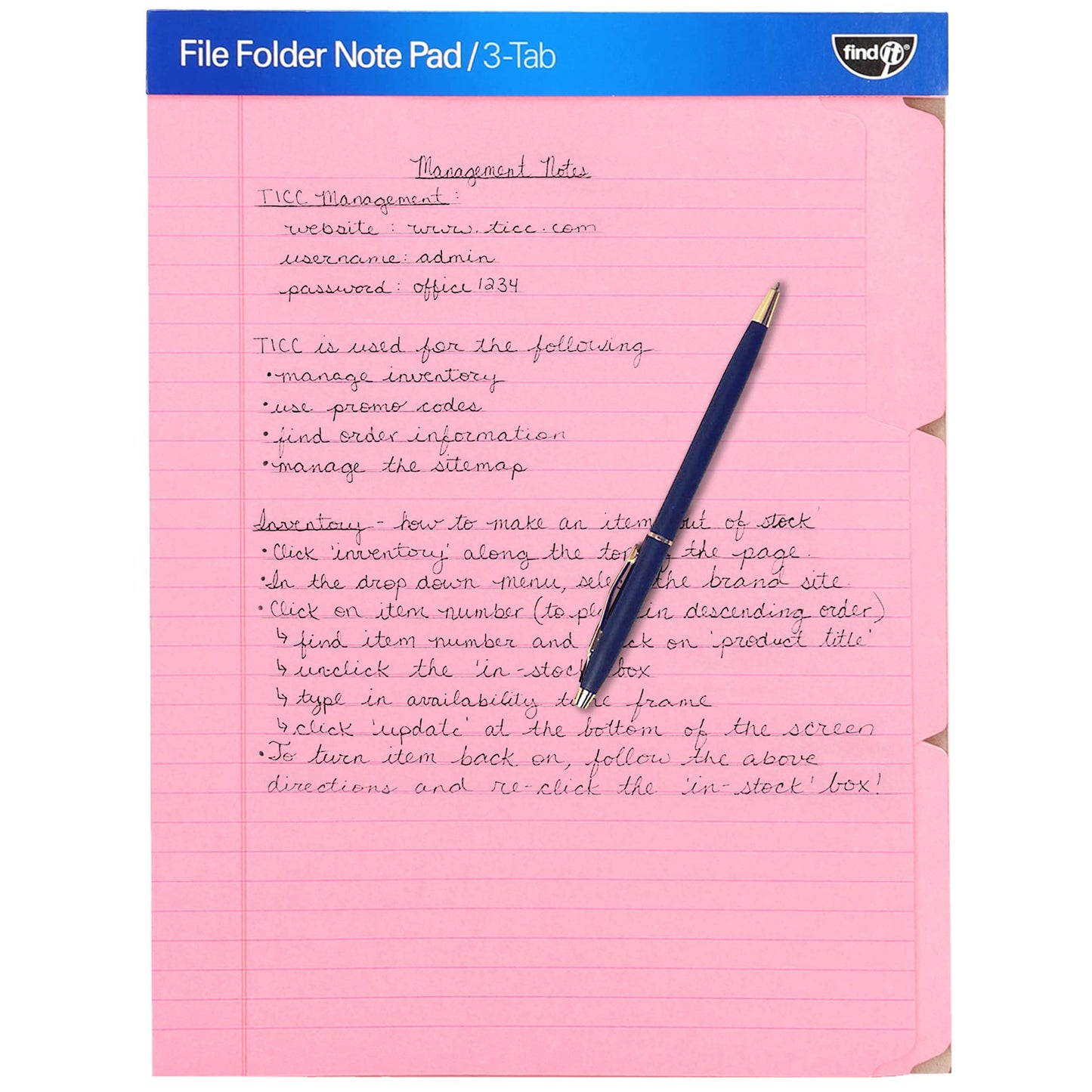 Bloco de notas para pasta de arquivo - Pacote com 12 