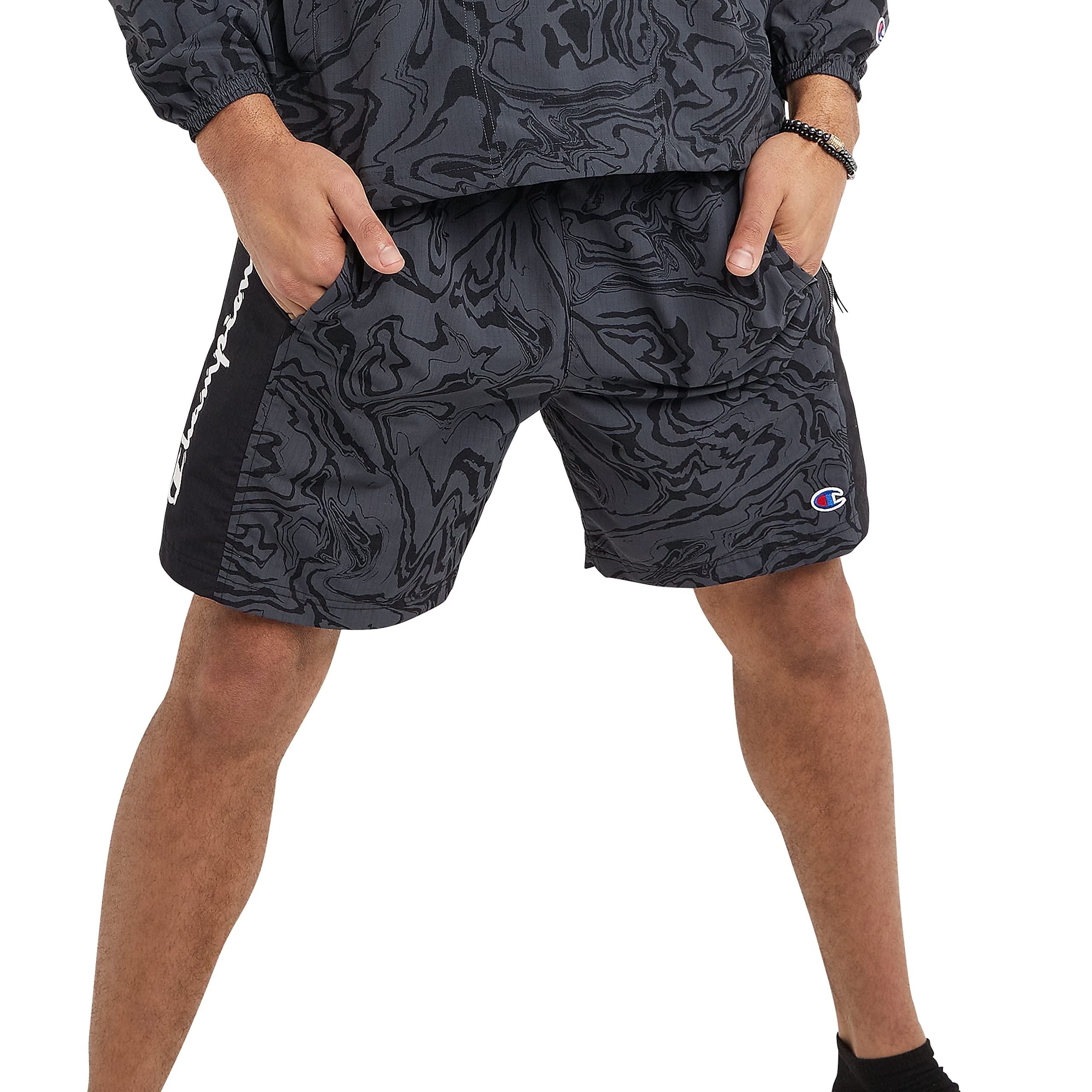 champion-hybrid-lightweight-shorts-for-men-c-logo-7-liquid-marble-stealth-black-waves-script-xx-large