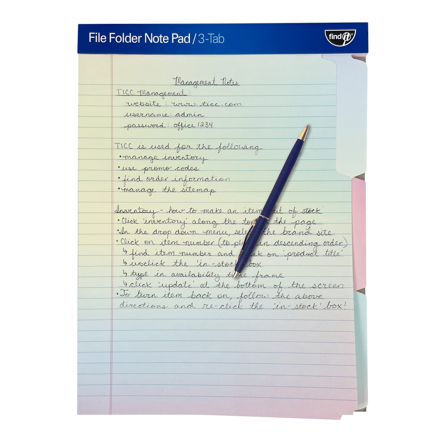 Bloco de notas para pasta de arquivo - Pacote com 12 