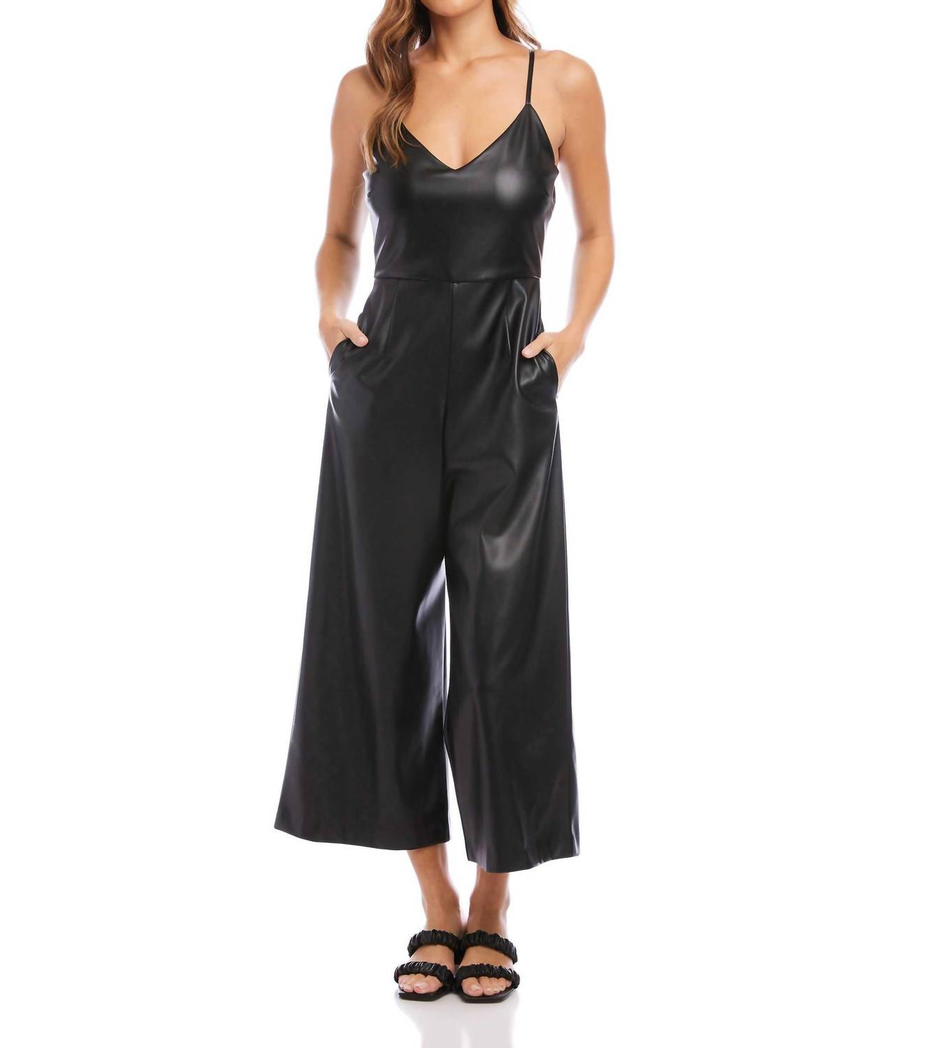 Fifteen Twenty - Faux Leather Cropped Jumpsuit