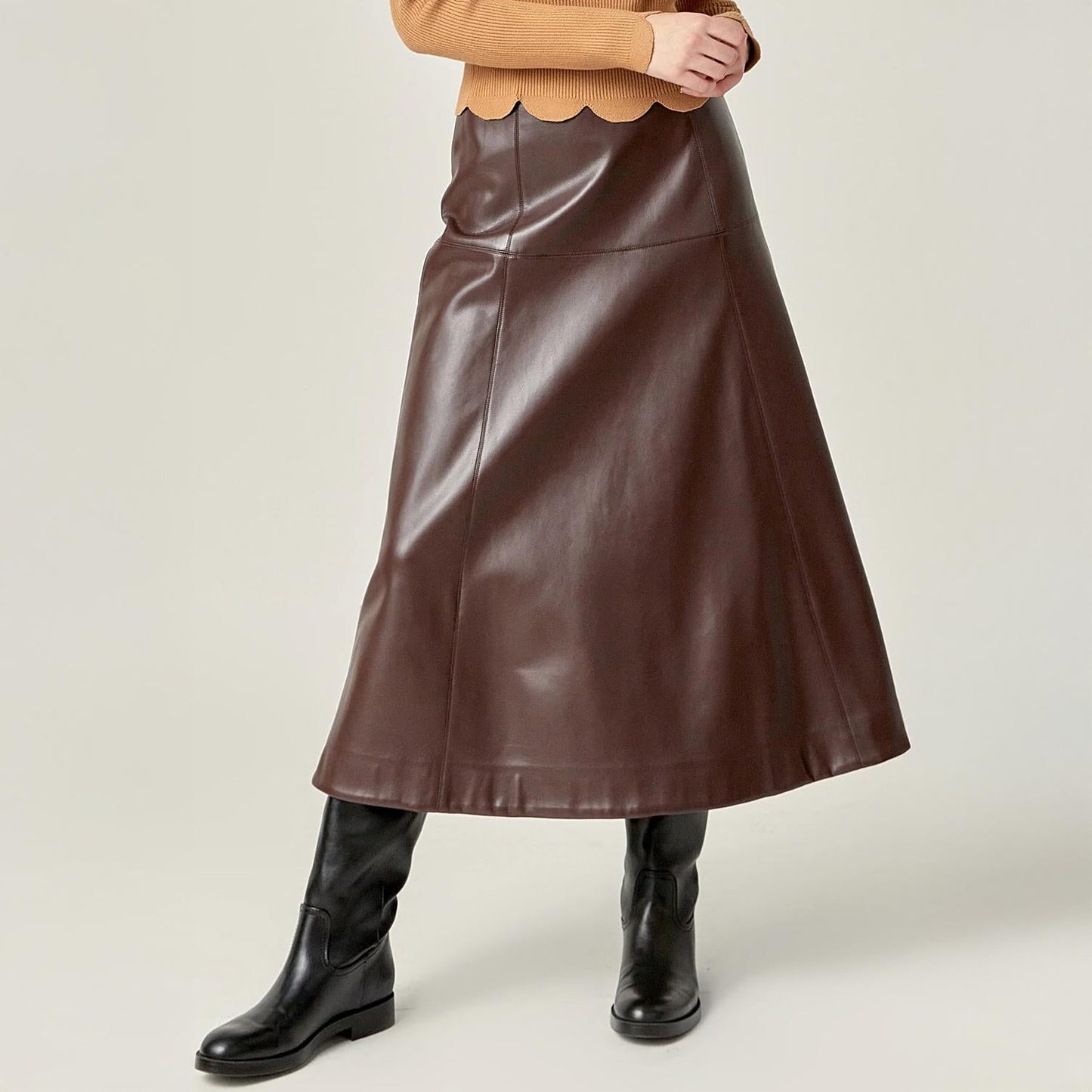 2.7 August Apparel - Faux Leather High Waisted Midi Skirt