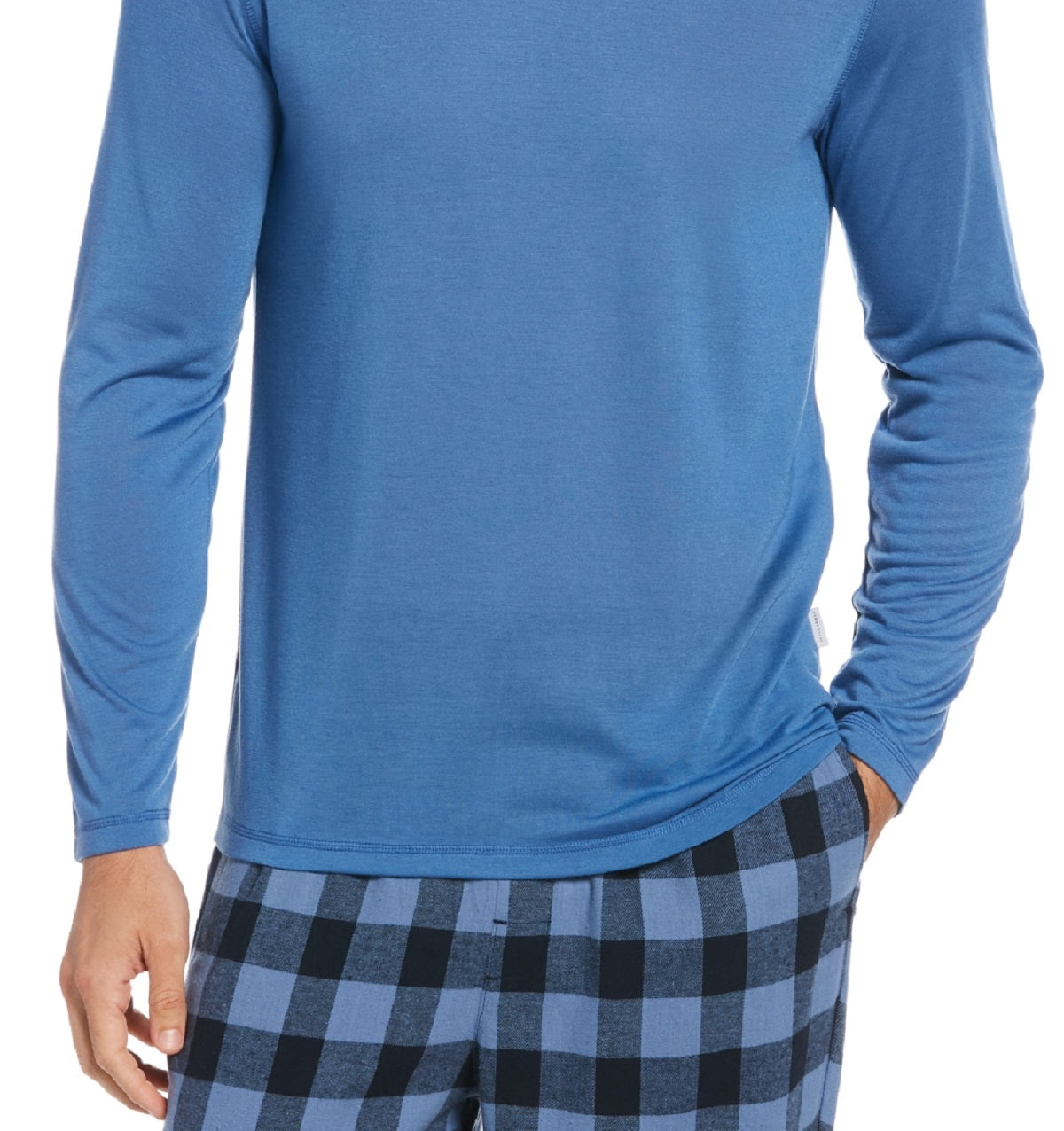 Camiseta de pijama masculina Perry Ellis de manga comprida, azul, tamanho médio