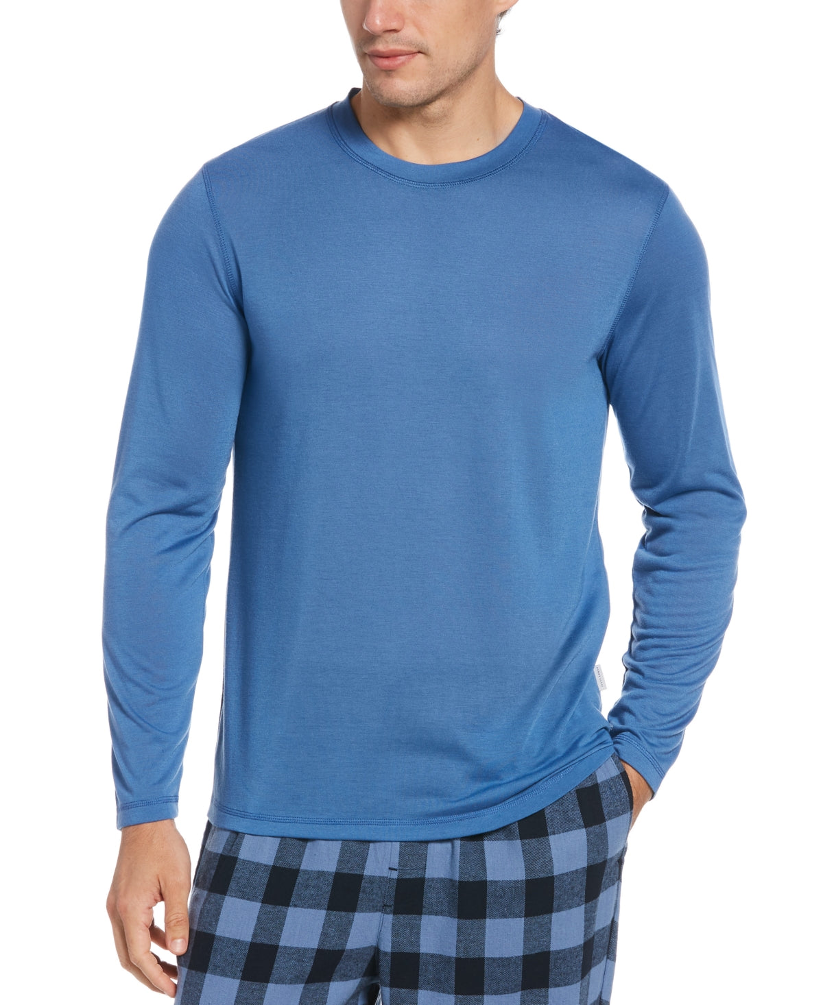 Camiseta de pijama masculina Perry Ellis de manga comprida, azul, tamanho médio