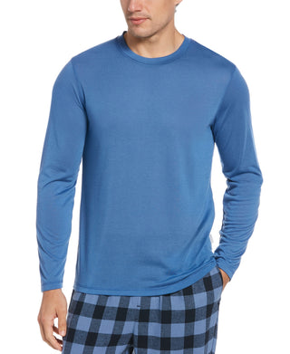 Camiseta de pijama de manga comprida Perry Ellis masculina, azul, tamanho grande