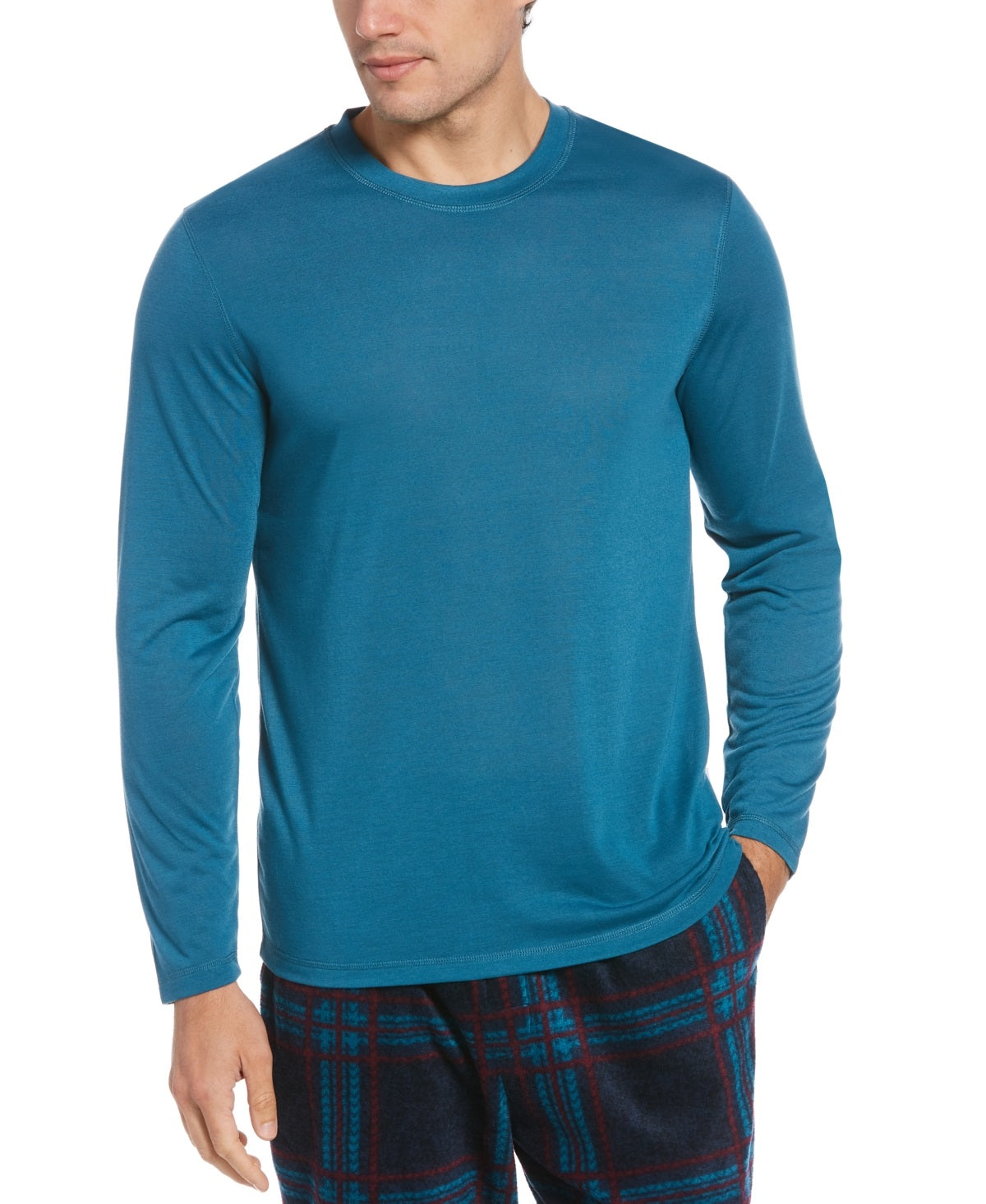 Camiseta de pijama de manga comprida Perry Ellis masculina, azul, tamanho pequeno