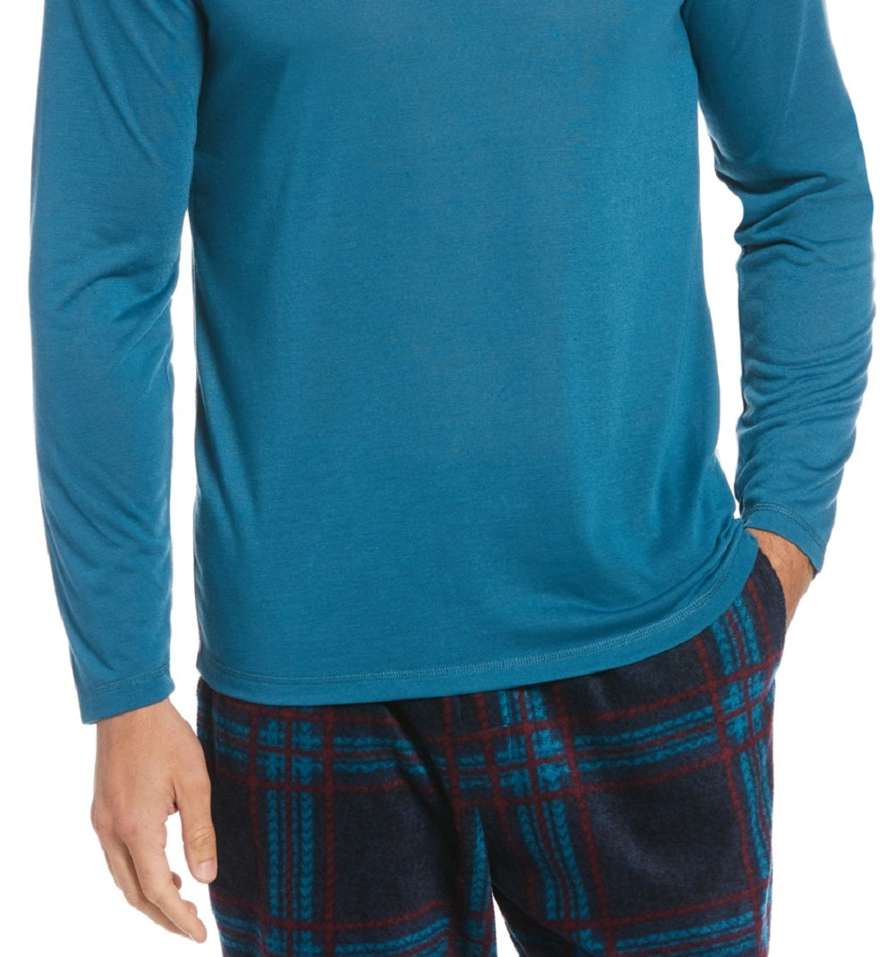 Camiseta de pijama de manga comprida Perry Ellis masculina, azul, tamanho pequeno