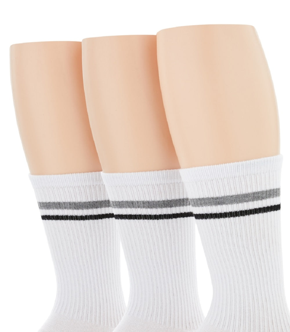 Perry Ellis Retro Stripe Crew, pacote com 3 meias masculinas, tamanho regular, brancas