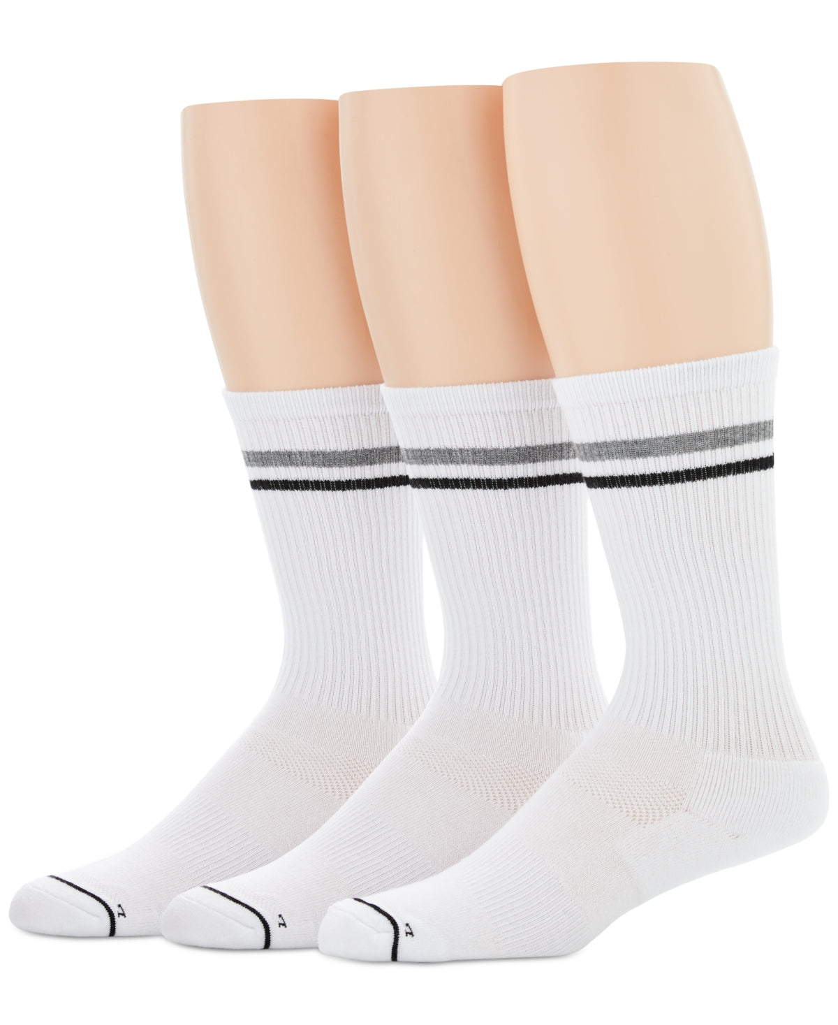 Perry Ellis Retro Stripe Crew, pacote com 3 meias masculinas, tamanho regular, brancas