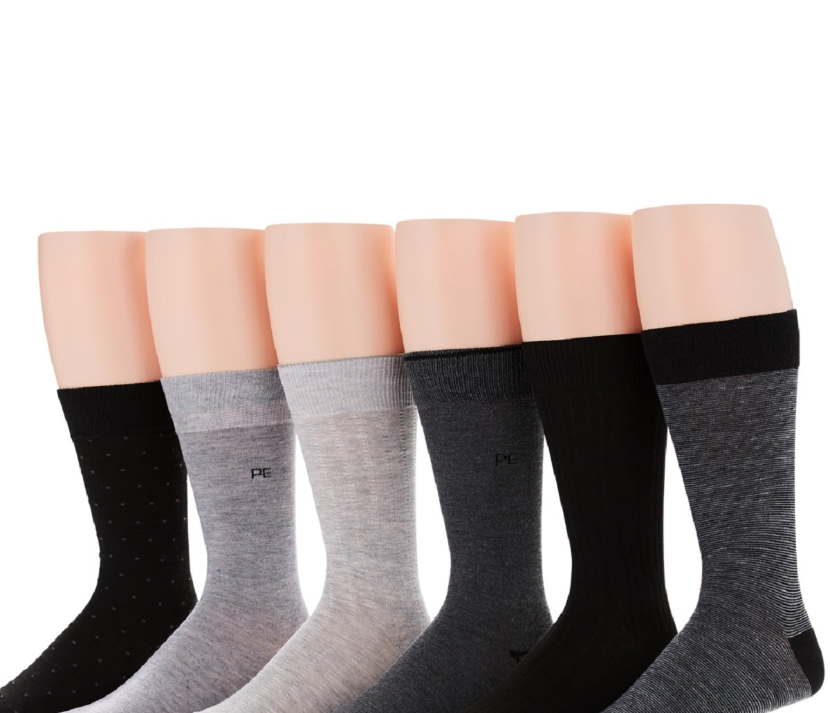 Meias sociais casuais Pindot masculinas Perry Ellis, pacote com 6, pretas, tamanho regular
