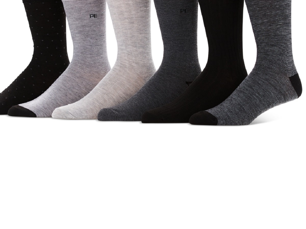Meias sociais casuais Pindot masculinas Perry Ellis, pacote com 6, pretas, tamanho regular
