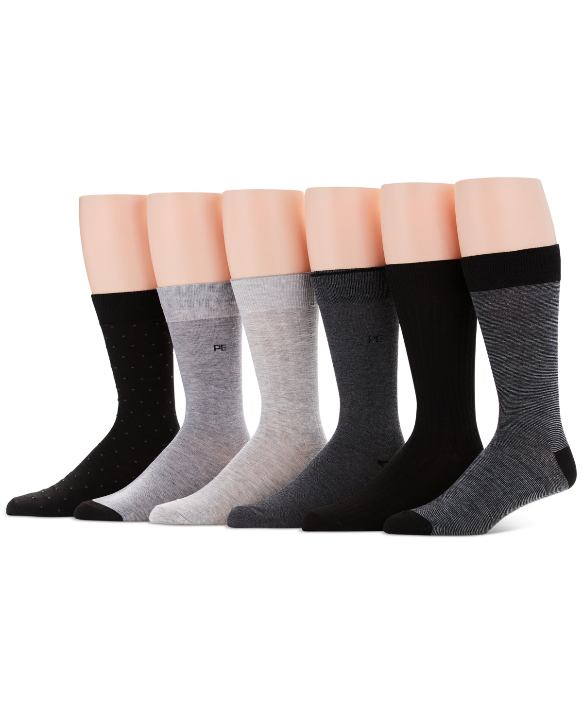 Meias sociais casuais Pindot masculinas Perry Ellis, pacote com 6, pretas, tamanho regular