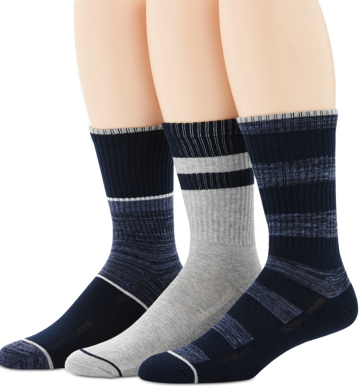 Meias Perry Ellis Masculinas Casuais Caneladas, Pacote com 3, Azul, Tamanho Regular