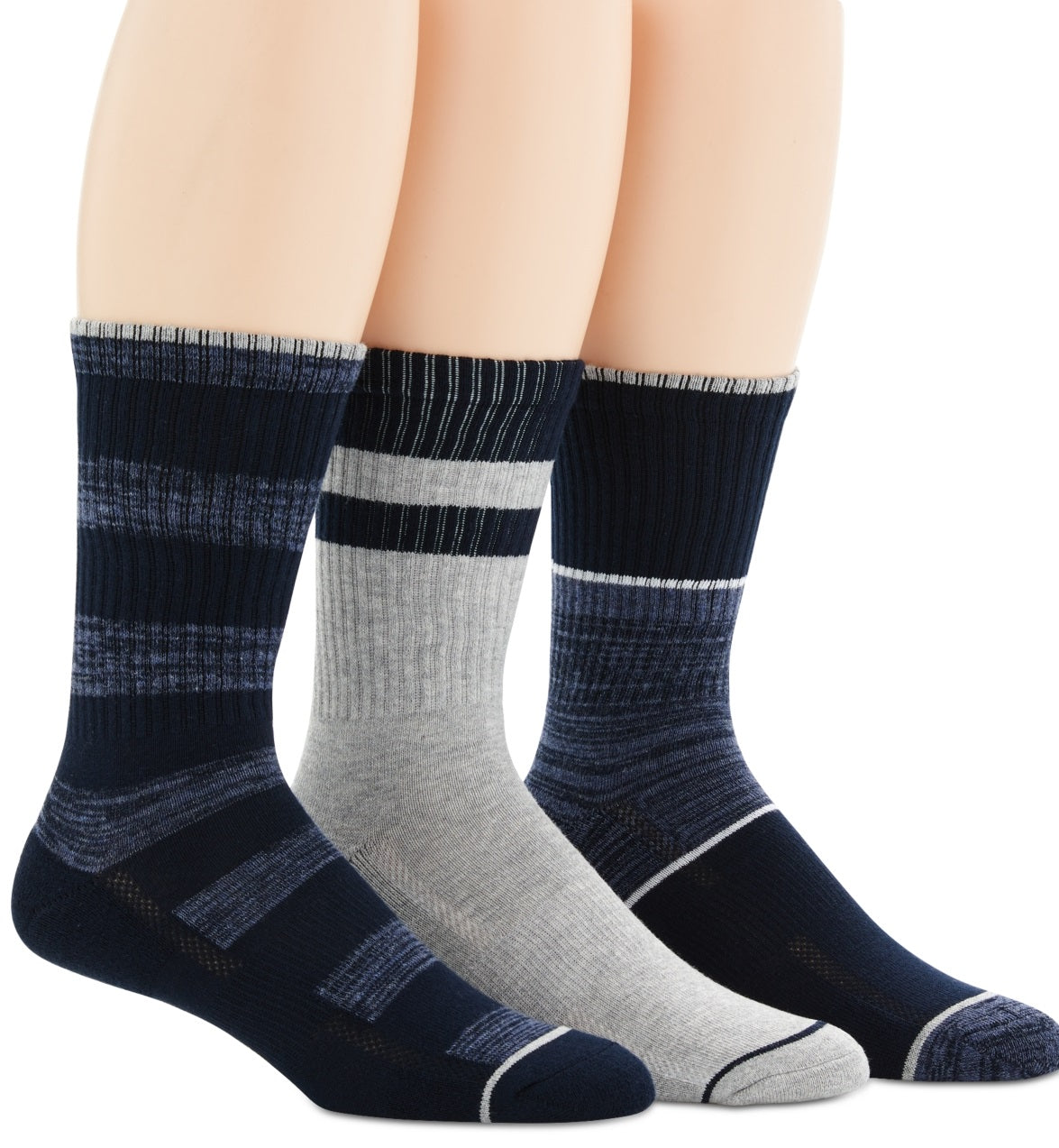 Meias Perry Ellis Masculinas Casuais Caneladas, Pacote com 3, Azul, Tamanho Regular