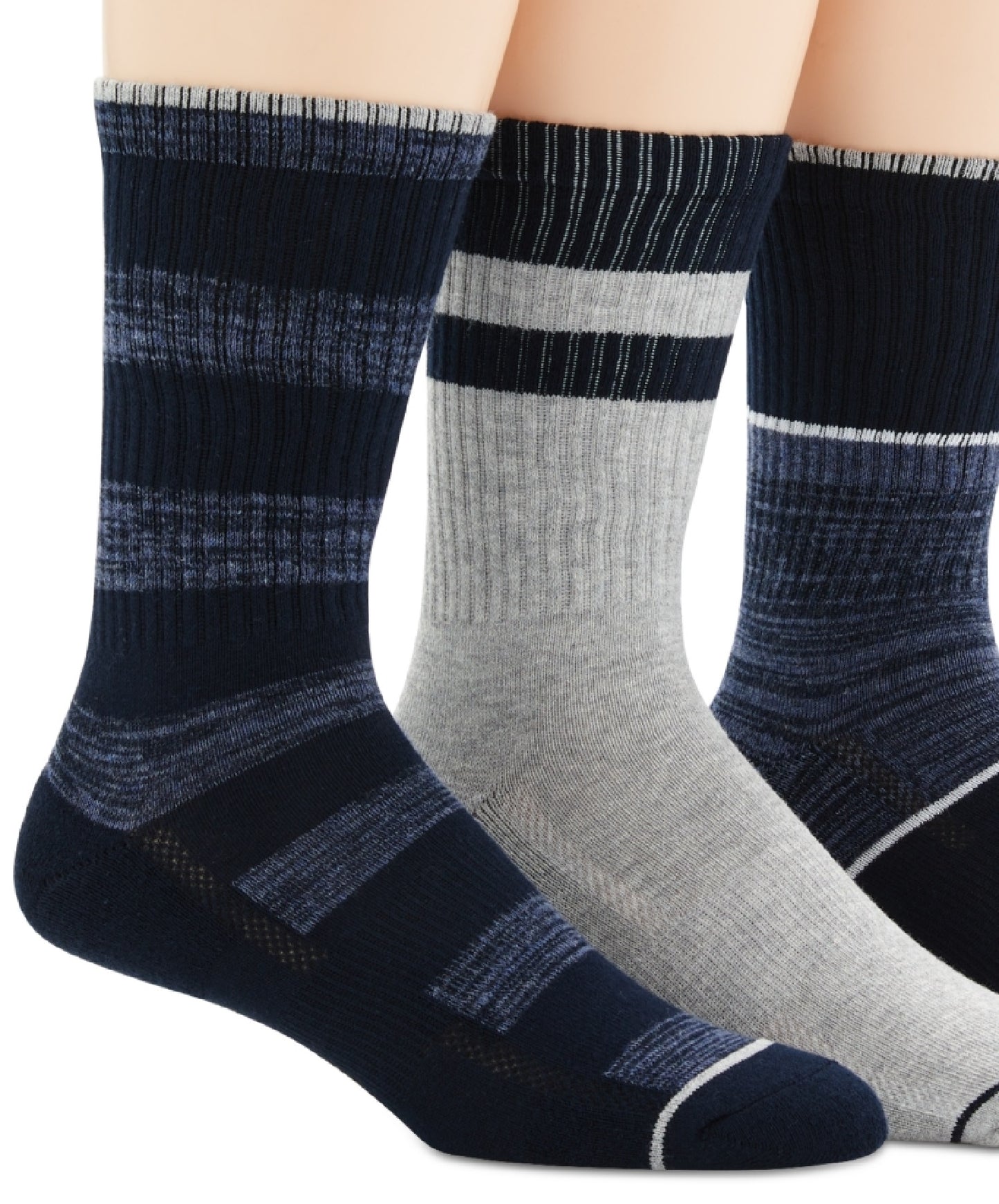 Meias Perry Ellis Masculinas Casuais Caneladas, Pacote com 3, Azul, Tamanho Regular