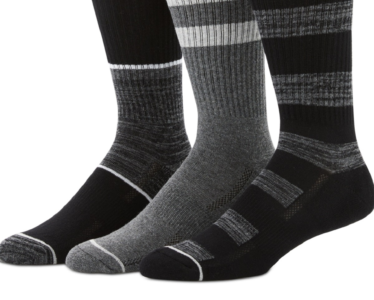 Perry Ellis Meias Masculinas Casuais Caneladas Pretas Tamanho Regular Pacote com 3