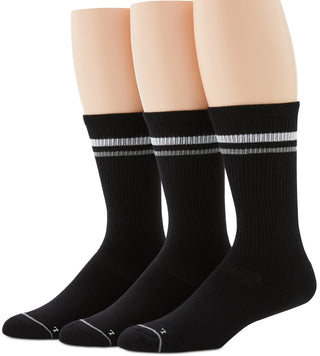 Perry Ellis Retro Stripe Crew Pacote com 3 Meias Masculinas Pretas Tamanho Regular