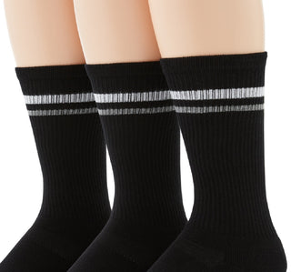Perry Ellis Retro Stripe Crew Pacote com 3 Meias Masculinas Pretas Tamanho Regular