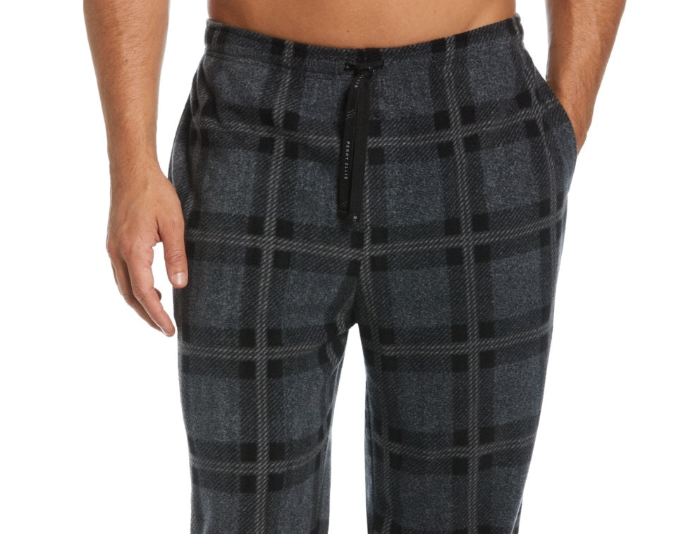 Calça de pijama masculina Perry Ellis Portfolio Windowpane xadrez texturizada de lã, preta, tamanho pequeno