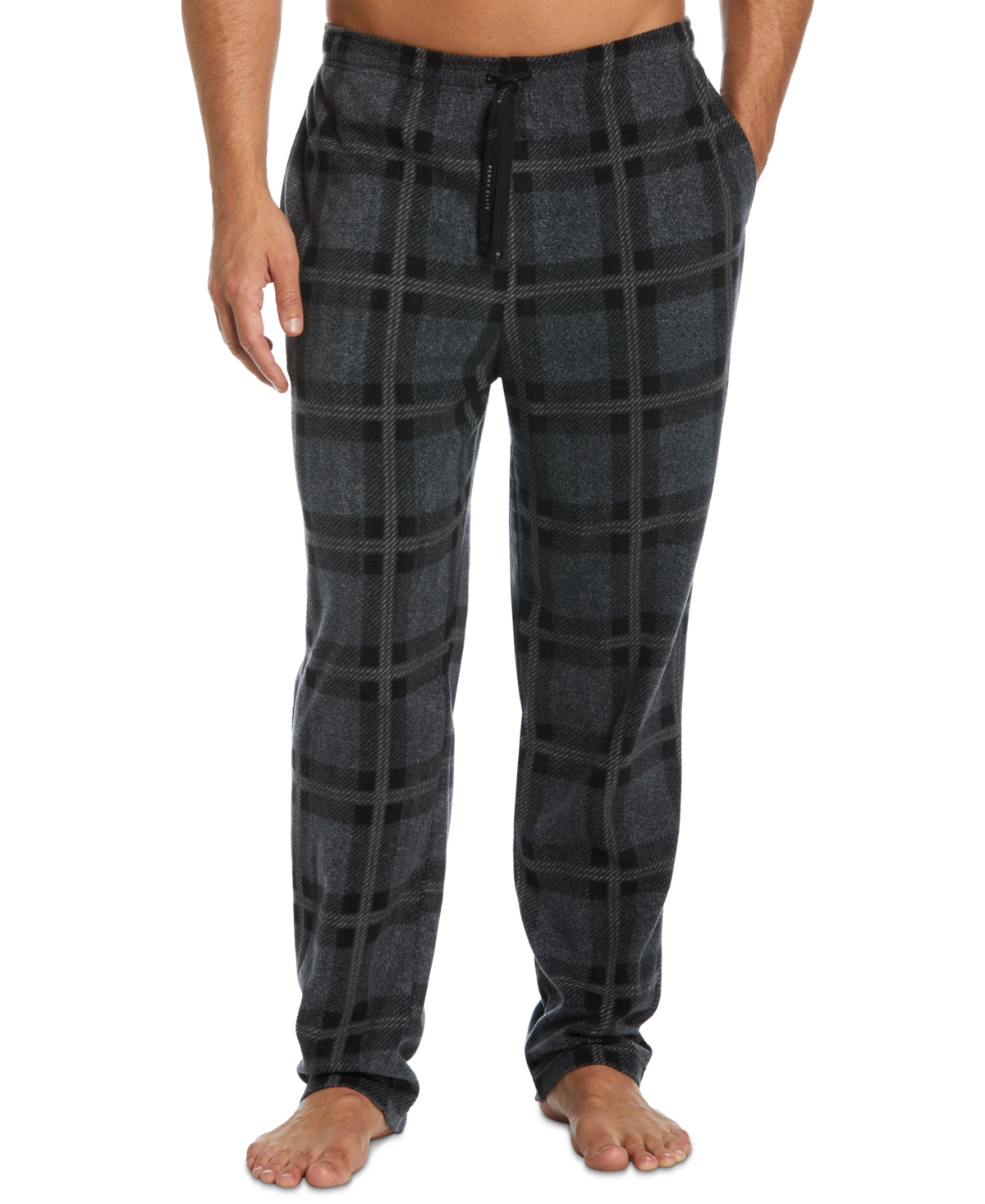 Calça de pijama masculina Perry Ellis Portfolio Windowpane xadrez texturizada de lã, preta, tamanho pequeno