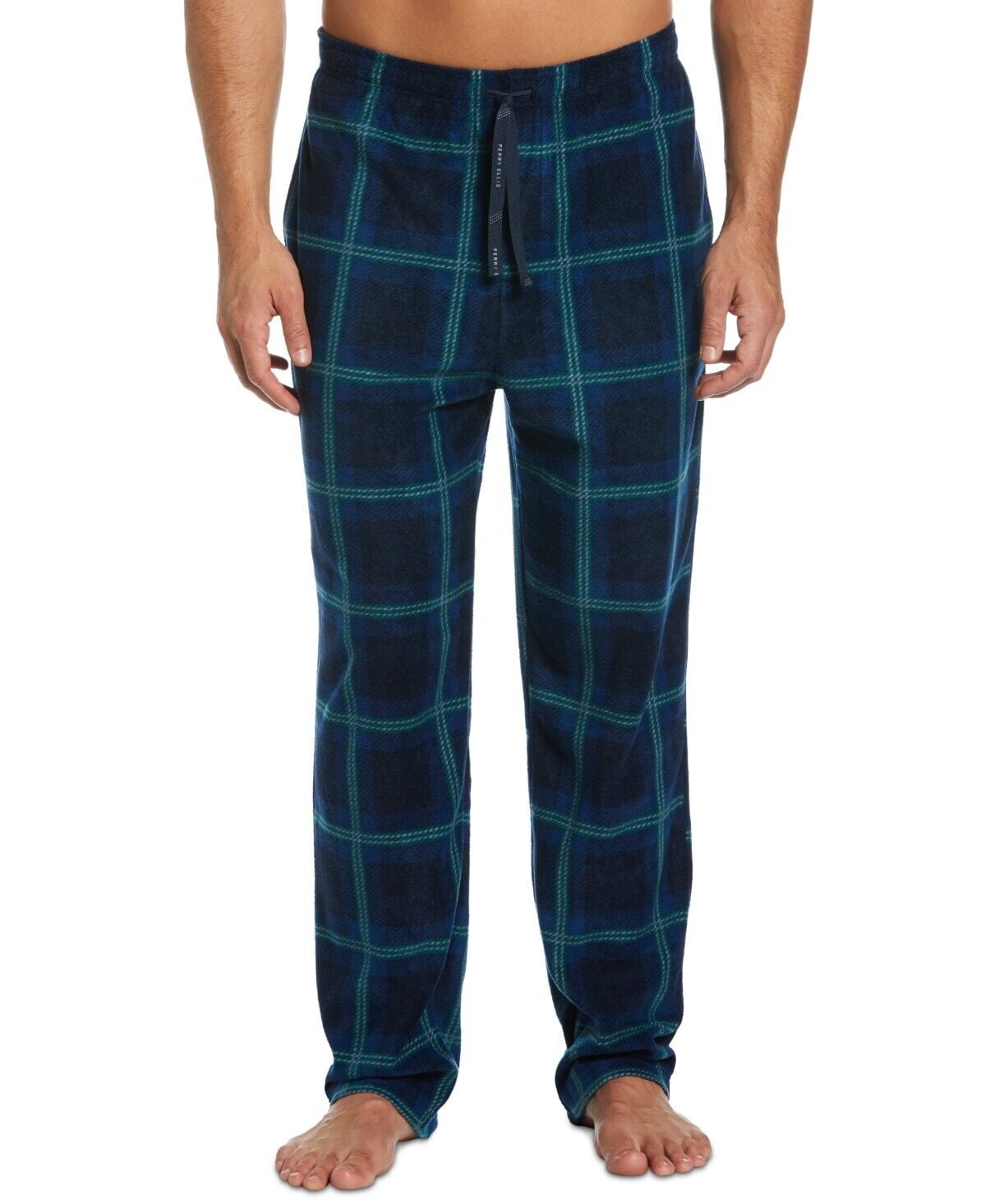 Calça de pijama masculina Perry Ellis Portfolio Windowpane xadrez texturizada de lã azul