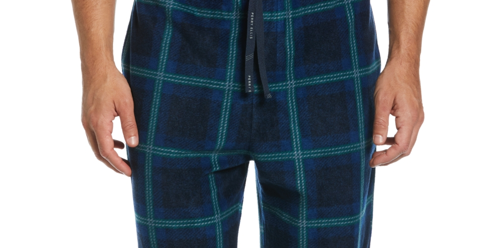 Calça de pijama masculina Perry Ellis Portfolio Windowpane xadrez texturizada de lã azul