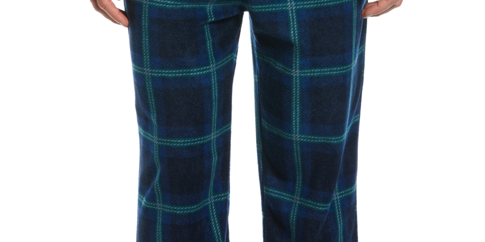 Calça de pijama masculina Perry Ellis Portfolio Windowpane xadrez texturizada de lã azul