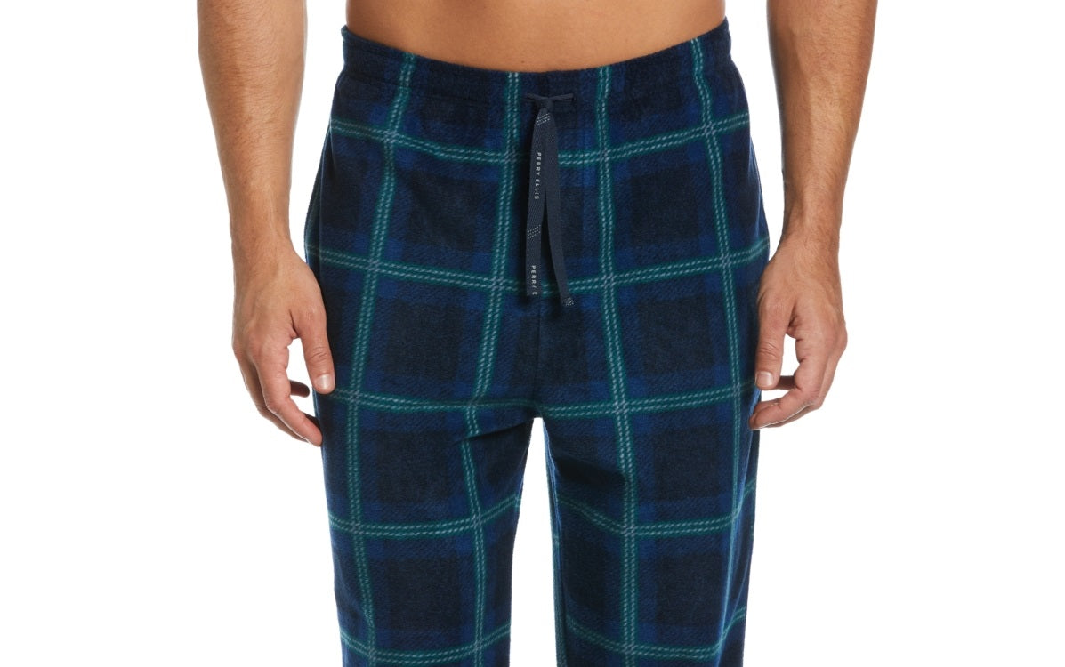 Calça de pijama masculina Perry Ellis Portfolio Windowpane xadrez texturizada de lã azul tamanho extragrande