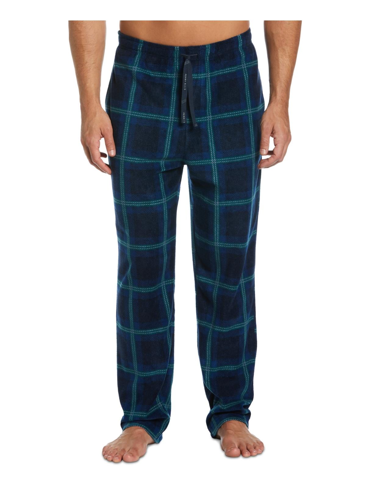 Calça de pijama masculina Perry Ellis Portfolio Windowpane xadrez texturizada de lã azul tamanho extragrande