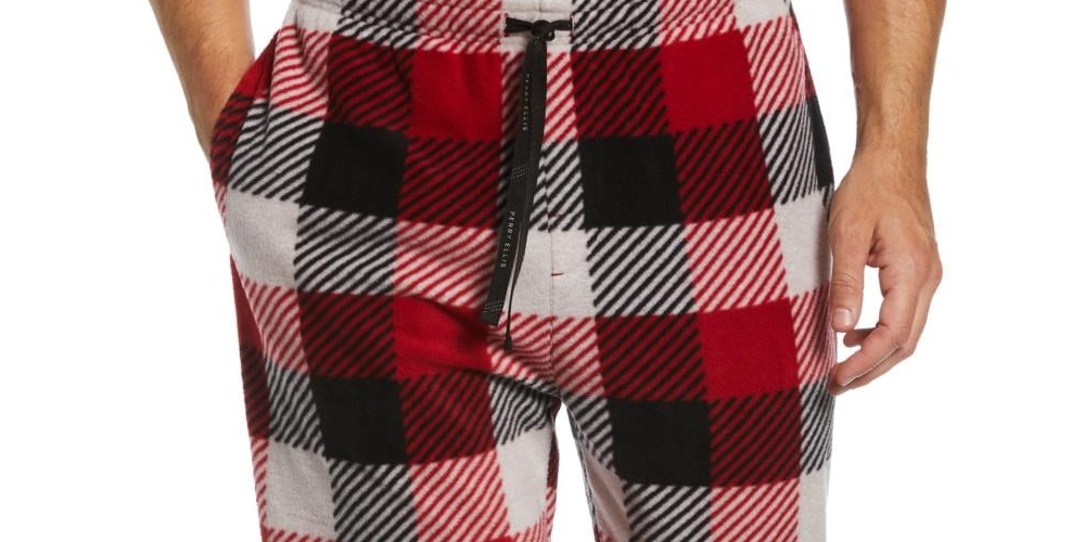 Calça de pijama masculina Perry Ellis Portfolio Modern Buffalo Plaid com textura de lã vermelha, tamanho X-G