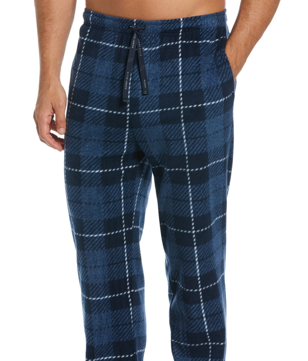 Calça de pijama masculina Perry Ellis Portfolio Windowpane xadrez texturizada de lã azul tamanho médio